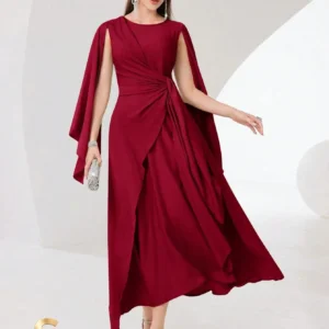 Cloak sleeve knot side wrap dress