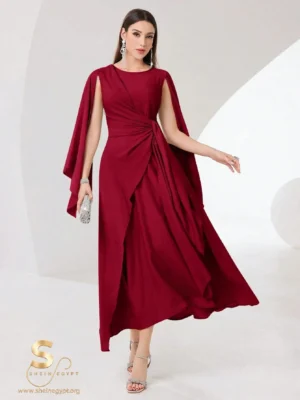 Cloak sleeve knot side wrap dress