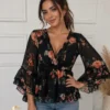 SHEIN curvy black floral print blouse