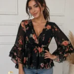 SHEIN curvy black floral print blouse