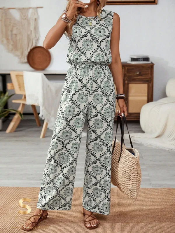 Round Neck Printed Jumpsuit