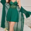 00a54bc4-bd75-4fd6-9032-0c3e50c41588 Three-Piece Set of Women'S Sexy Solid Color Mesh And Lace Pajamas