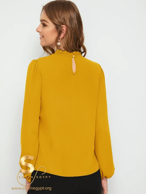 SHEIN Clasi Frilled Neck Bishop Sleeve Blouse