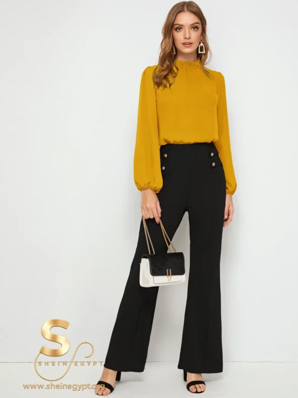 SHEIN Clasi Frilled Neck Bishop Sleeve Blouse