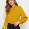 SHEIN Clasi Frilled Neck Bishop Sleeve Blouse