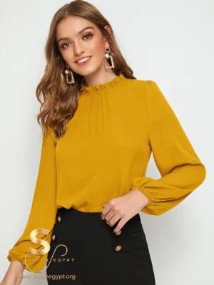15713001544123d2bfa0098bc05e94b3c7f5bfb664 SHEIN Clasi Frilled Neck Bishop Sleeve Blouse
