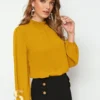 SHEIN Clasi Frilled Neck Bishop Sleeve Blouse