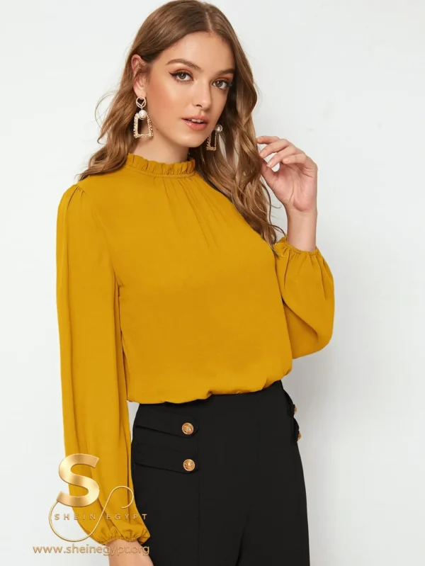 SHEIN Clasi Frilled Neck Bishop Sleeve Blouse