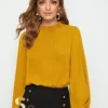 SHEIN Clasi Frilled Neck Bishop Sleeve Blouse
