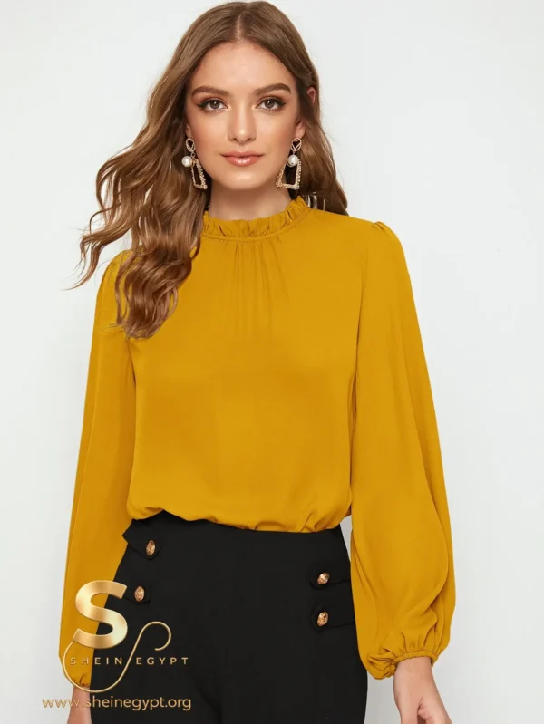 SHEIN Clasi Frilled Neck Bishop Sleeve Blouse