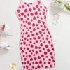 SHEIN EZwear Strawberry Print Lettuce Trim Cami Dress