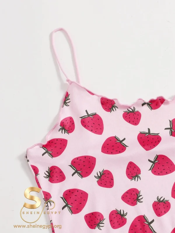 SHEIN EZwear Strawberry Print Lettuce Trim Cami Dress