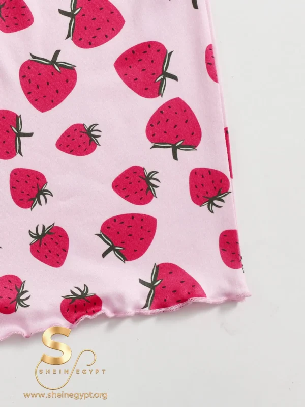 SHEIN EZwear Strawberry Print Lettuce Trim Cami Dress