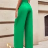 SHEIN Essence Wide Leg Trousers Solid Color Belt