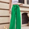 SHEIN Essence Wide Leg Trousers Solid Color Belt