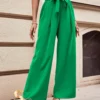 SHEIN Essence Wide Leg Trousers Solid Color Belt