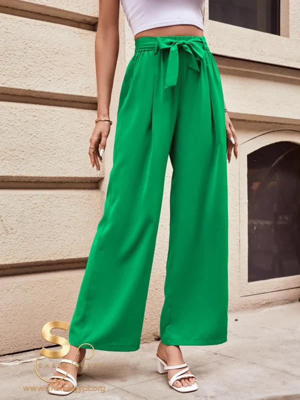 SHEIN Essence Wide Leg Trousers Solid Color Belt