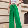 SHEIN Essence Wide Leg Trousers Solid Color Belt