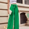 SHEIN Essence Wide Leg Trousers Solid Color Belt