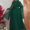 YISIKADO Plus Size Gold Floral Embroidery Split Sleeve Belted Dress