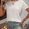 SHEIN LUNE Eyelet Embroidery Scallop Trim Tee
