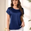 16895636506a4fe5f2851610aa45cbfaff4f35d171 Miaspire Women's Casual Solid Color Minimalist Round Neck Short Sleeve Shirt