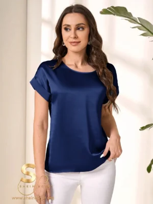 16895636506a4fe5f2851610aa45cbfaff4f35d171 Miaspire Women's Casual Solid Color Minimalist Round Neck Short Sleeve Shirt