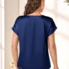 1689563653ccd653de111e8b08a31ccac82767b749 Miaspire Women's Casual Solid Color Minimalist Round Neck Short Sleeve Shirt