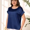 168956365778e10b33813d68ba87018232dff469be Miaspire Women's Casual Solid Color Minimalist Round Neck Short Sleeve Shirt