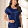 168956366068e9f64721ac716ef0f59e00ec46cf85 Miaspire Women's Casual Solid Color Minimalist Round Neck Short Sleeve Shirt