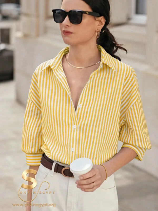 Poéselle Drop Shoulder Women's Long Sleeve Striped Shirt