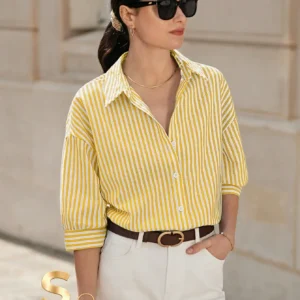 Poéselle Drop Shoulder Women's Long Sleeve Striped Shirt