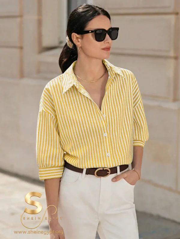 Poéselle Drop Shoulder Women's Long Sleeve Striped Shirt