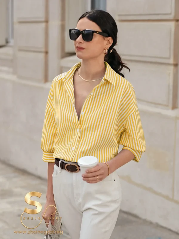 Poéselle Drop Shoulder Women's Long Sleeve Striped Shirt