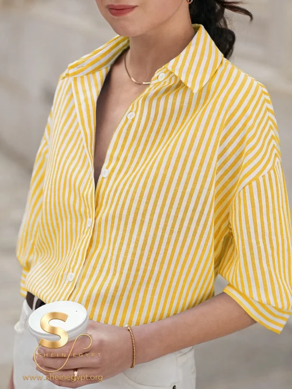 Poéselle Drop Shoulder Women's Long Sleeve Striped Shirt