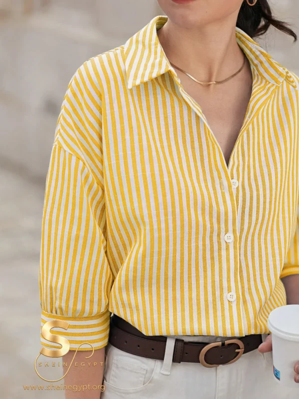 Poéselle Drop Shoulder Women's Long Sleeve Striped Shirt