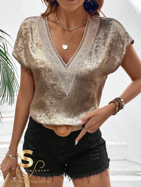 Glossy Batwing Sleeve Shirt