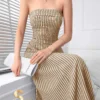 172235376293cc4c72ba53a5f9ebb7671a2f61822e Modelyn Women Elegant Strapless Zipper Back Striped Long Dress, Casual Daily Wear