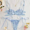 2pcs Women Cool Light Blue Lingerie Set