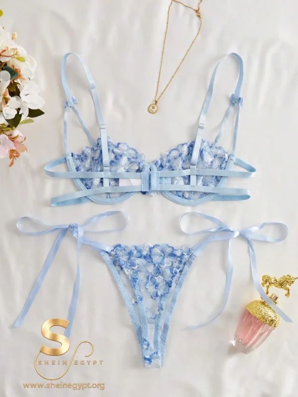 2pcs Women Cool Light Blue Lingerie Set