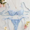 2pcs Women Cool Light Blue Lingerie Set
