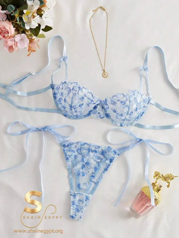 2pcs Women Cool Light Blue Lingerie Set