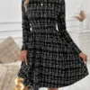 1729159978809e4940aeedaa4a1049562122107820 SHEIN Round Neck Long Sleeve Short Dress
