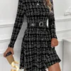 1729159981235970c9a0eba547680323af4d0ca45a SHEIN Round Neck Long Sleeve Short Dress