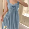 DAZY Romantic Mesh Knit Fabric Ruched Lace Patchwork Slip Dress