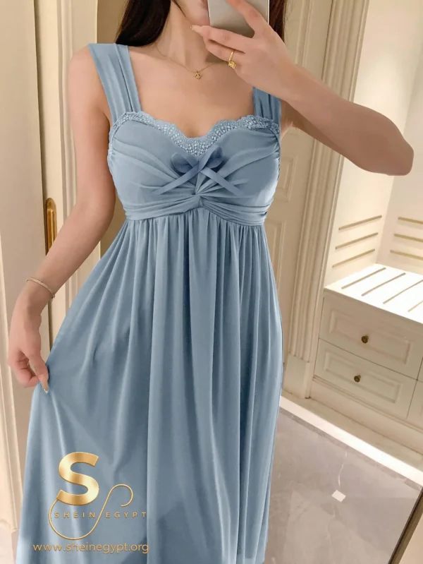 DAZY Romantic Mesh Knit Fabric Ruched Lace Patchwork Slip Dress