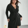 SHEIN Privé Plus Chain Detail Ruched Wrap Dress