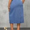Slaydiva Plus Size Women Cowgirl Style Blue High Slit Sexy Denim Skirt