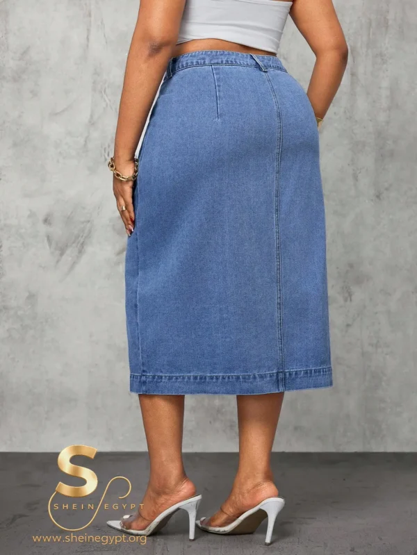 Slaydiva Plus Size Women Cowgirl Style Blue High Slit Sexy Denim Skirt