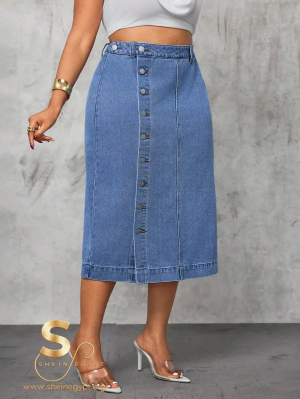 Slaydiva Plus Size Women Cowgirl Style Blue High Slit Sexy Denim Skirt